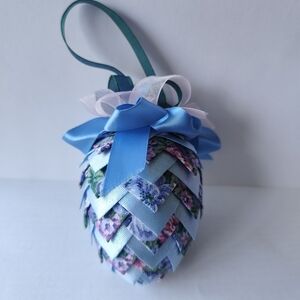 3/$20💗Floral Egg Ornament with Blue and Pink Ribbons